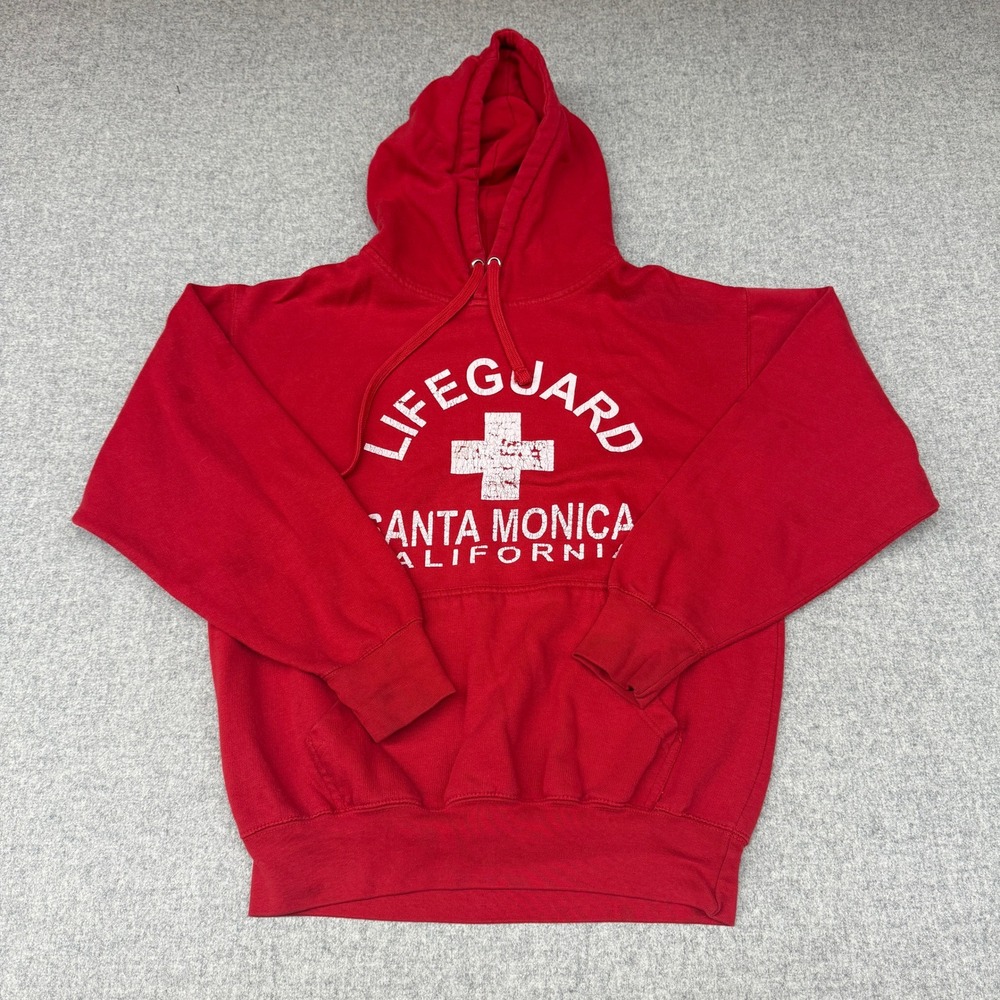 Lifeguard | Hoodie | Large | Red | Santa Monica California Graphic Sleeve Print